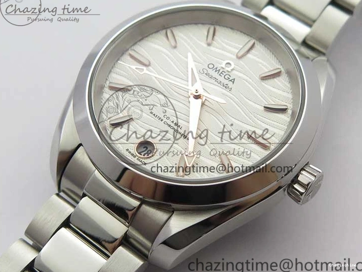 0121 Aqua Terra 150M 34mm Ladies SS VSF 1:1 Best Edition White Wave Dial RG Markers on SS Bracelet A WellDesigned 7928